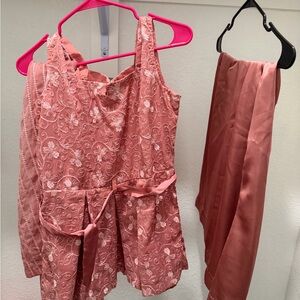 Floral Embroidered Pink Dress with Matching flare pants and dupatta